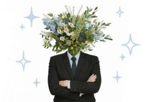 flowerhead person wearing a suit
